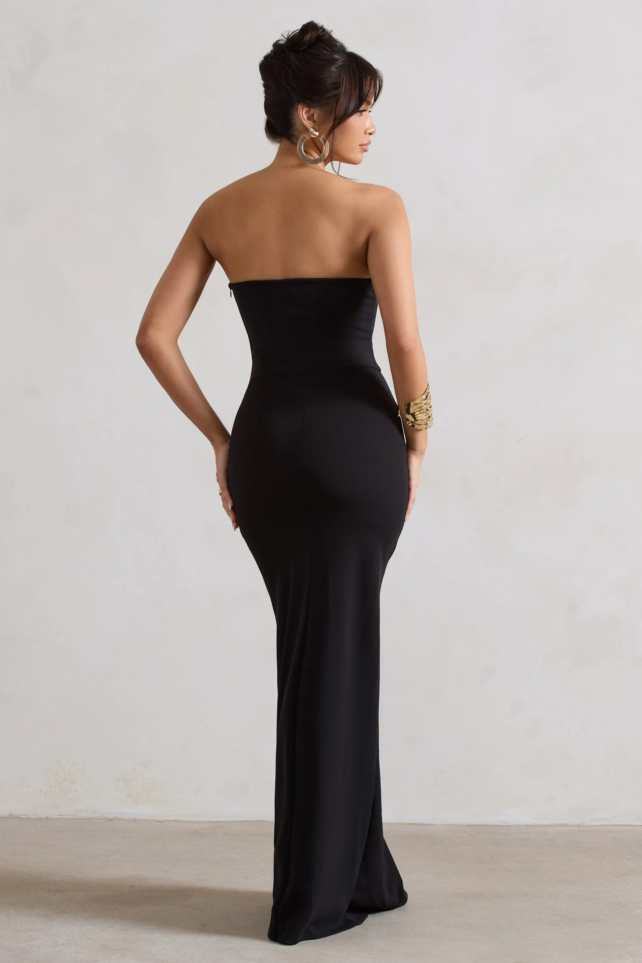 Belle of The Ball | Robe longue bandeau noir avec ourlet fendu