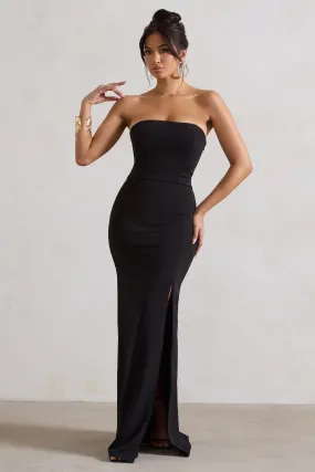 Belle of The Ball | Robe longue bandeau noir avec ourlet fendu