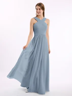 Bretelles Croisées Mousseline Robe avec Taille Empire Bleu Poudré