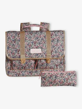 Cartable + trousse "sweet flowers" fille rose poudré - Vertbaudet