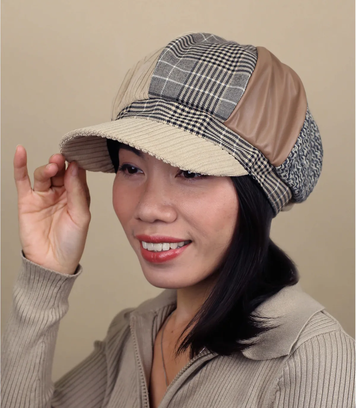 casquette femme gavroche velours beige - Heloise beige M by Flechet : Headict