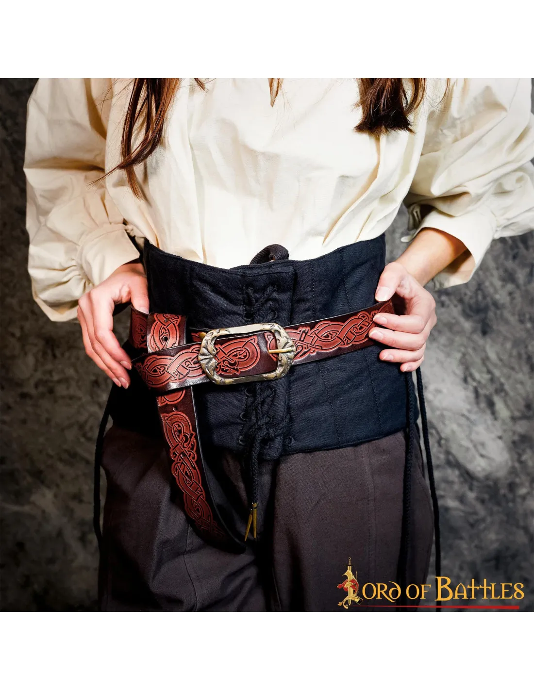 Ceinture en cuir Viking marron avec boucle en laiton vieilli ⚔️ Boutique Épées