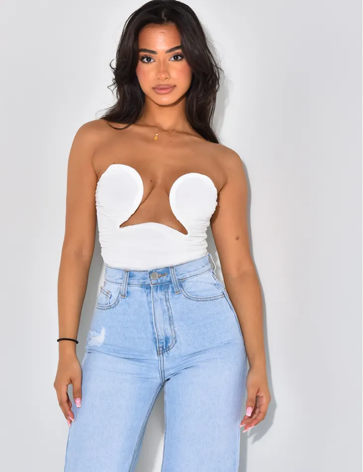 Crop-top froncé décolleté en mesh / 45993 - JEANS INDUSTRY