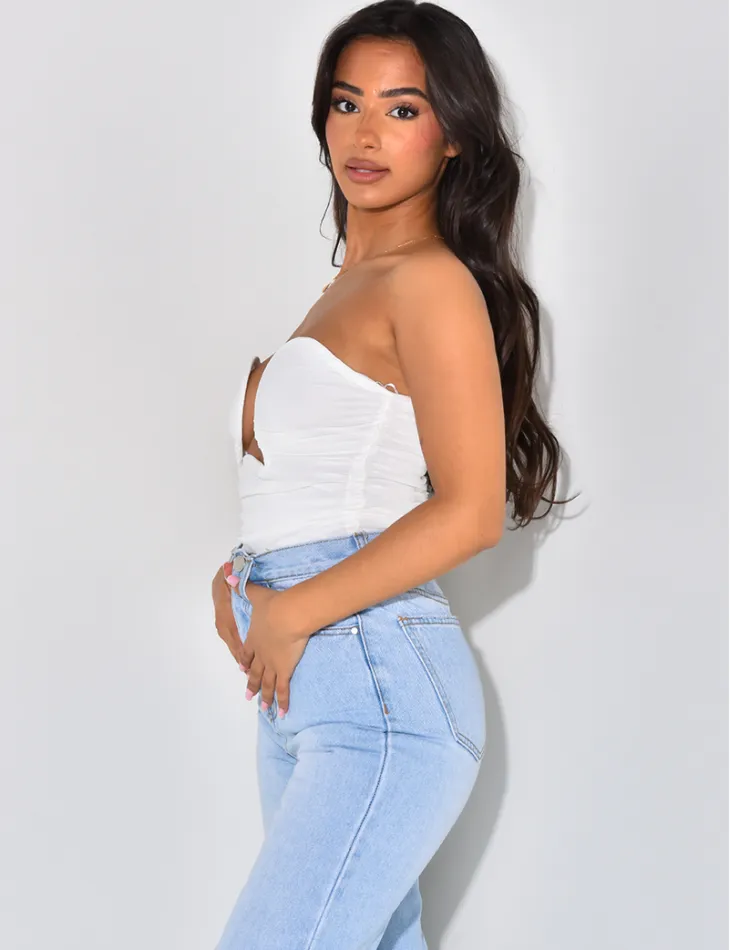 Crop-top froncé décolleté en mesh / 45993 - JEANS INDUSTRY