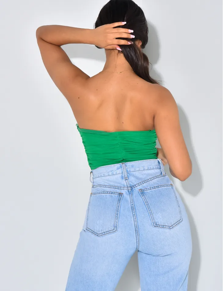 Crop-top froncé décolleté en mesh / 45993 - JEANS INDUSTRY