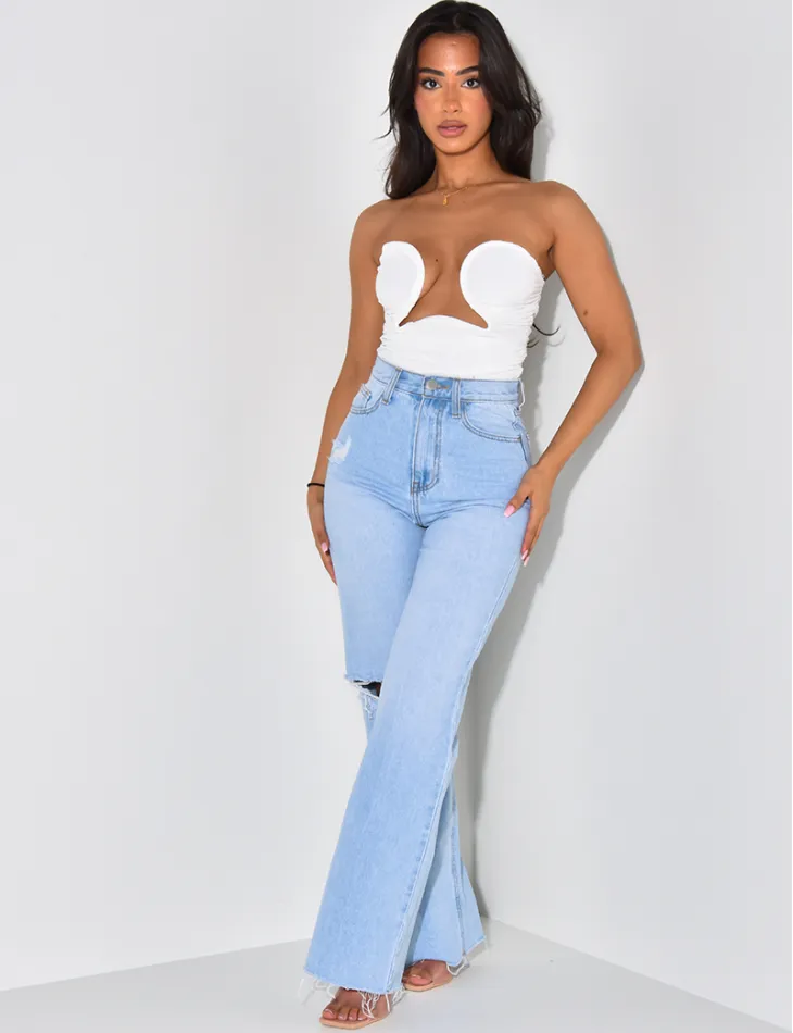 Crop-top froncé décolleté en mesh / 45993 - JEANS INDUSTRY