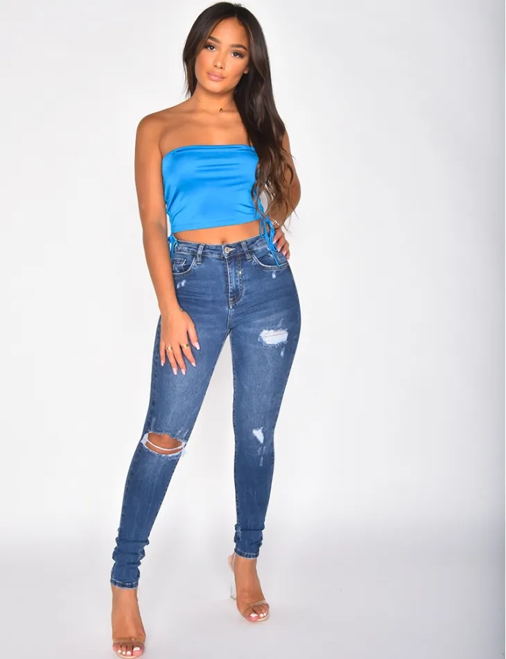 Crop-top froncé en satin / 35942 - JEANS INDUSTRY