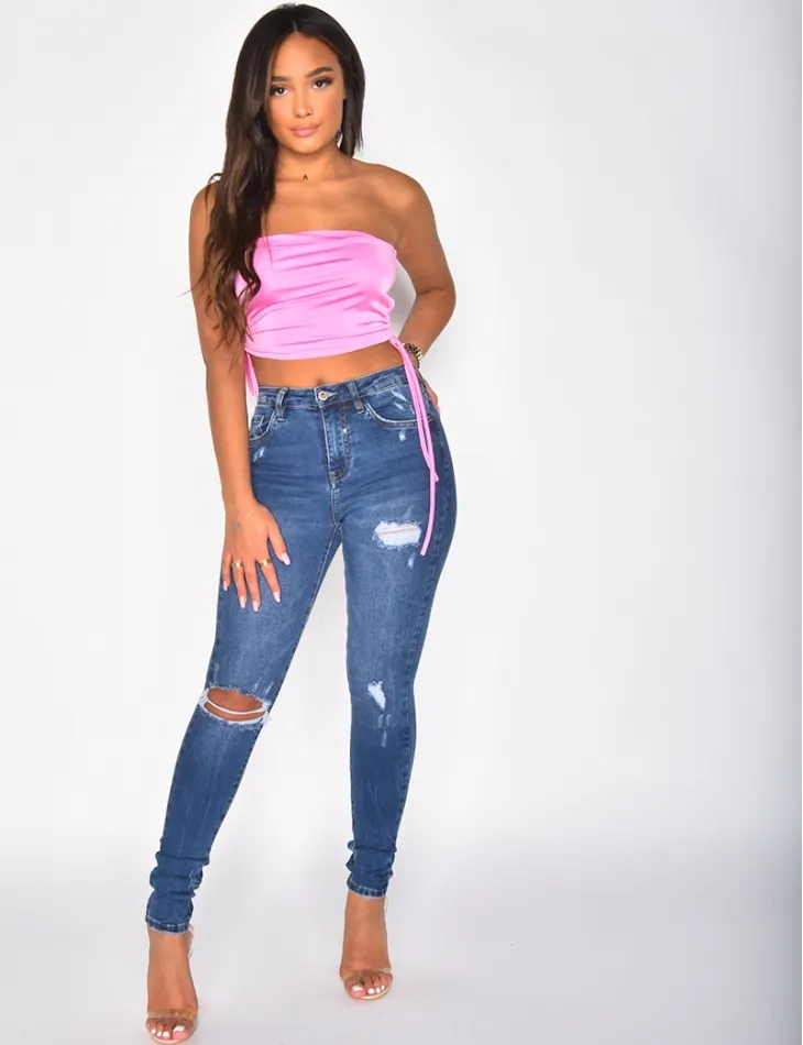 Crop-top froncé en satin / 35942 - JEANS INDUSTRY