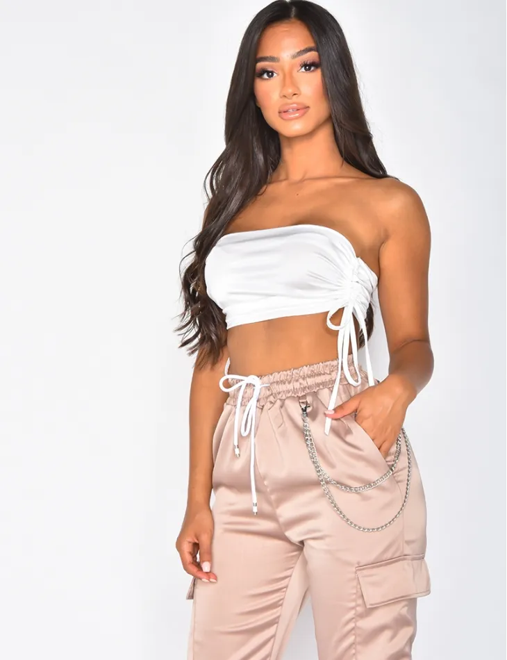 Crop-top froncé en satin / 35942 - JEANS INDUSTRY