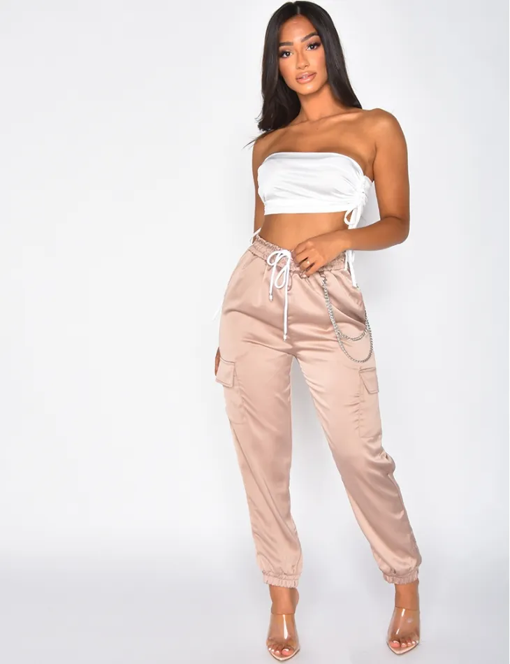 Crop-top froncé en satin / 35942 - JEANS INDUSTRY