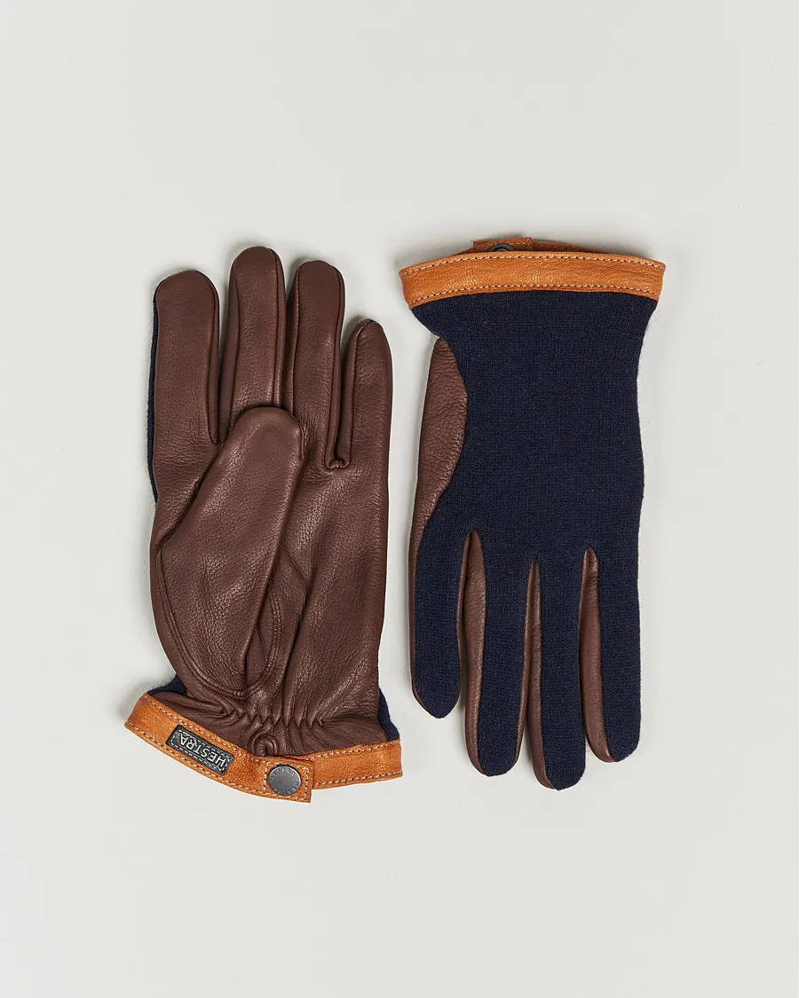 Deerskin Wool Tricot Glove Blue/Brown