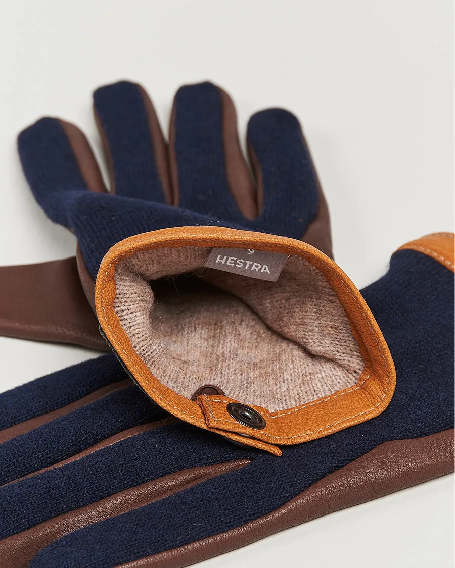 Deerskin Wool Tricot Glove Blue/Brown