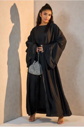 Ensemble 2 pièces kimono + robe noir à ceinture