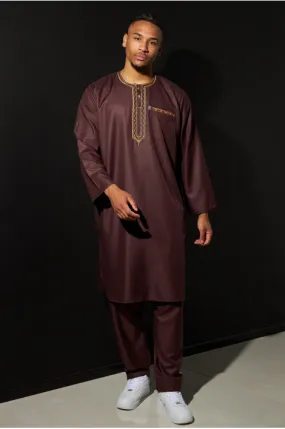 Ensemble 2 pièces qamis + pantalon marron