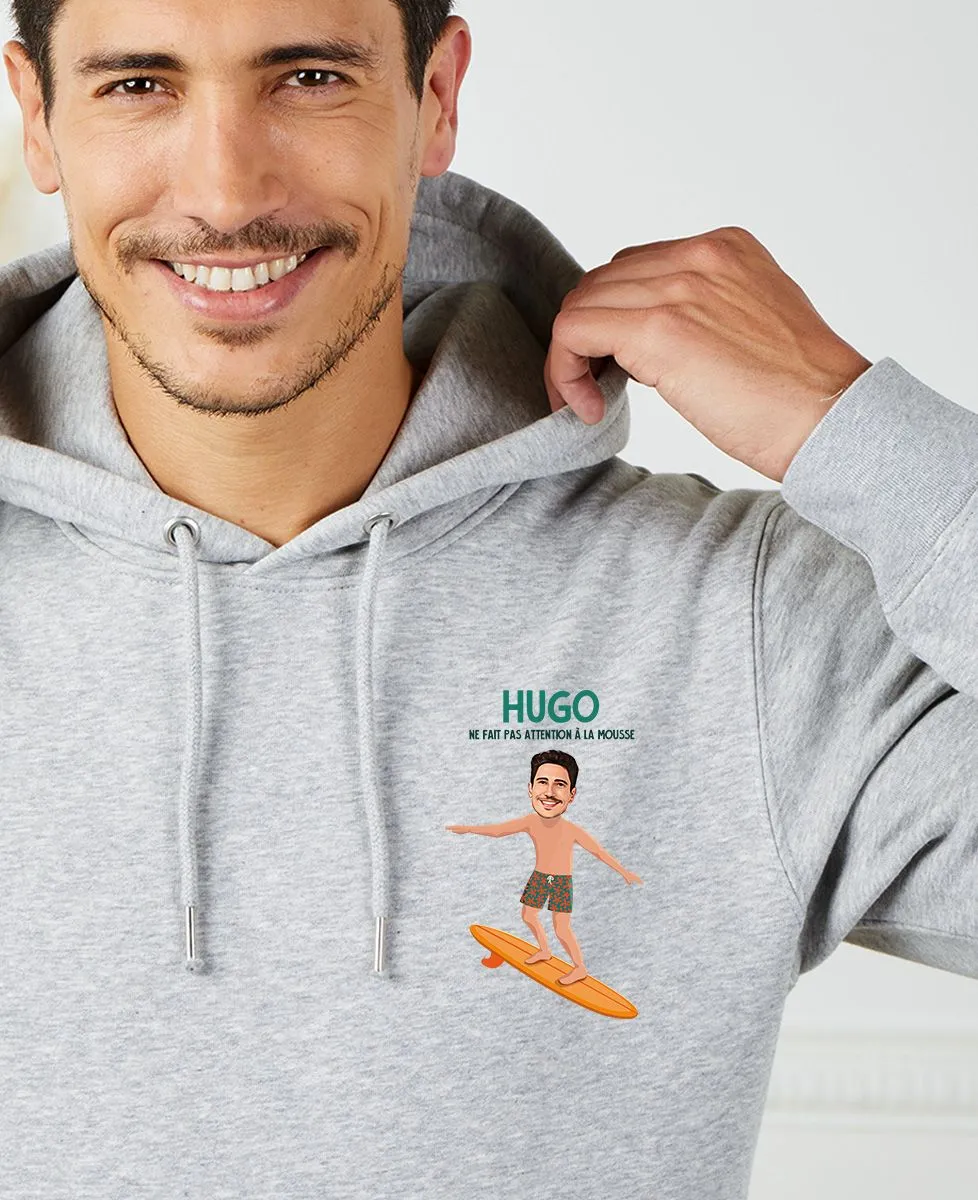 Hoodie homme Surfeur au visage personnalisé