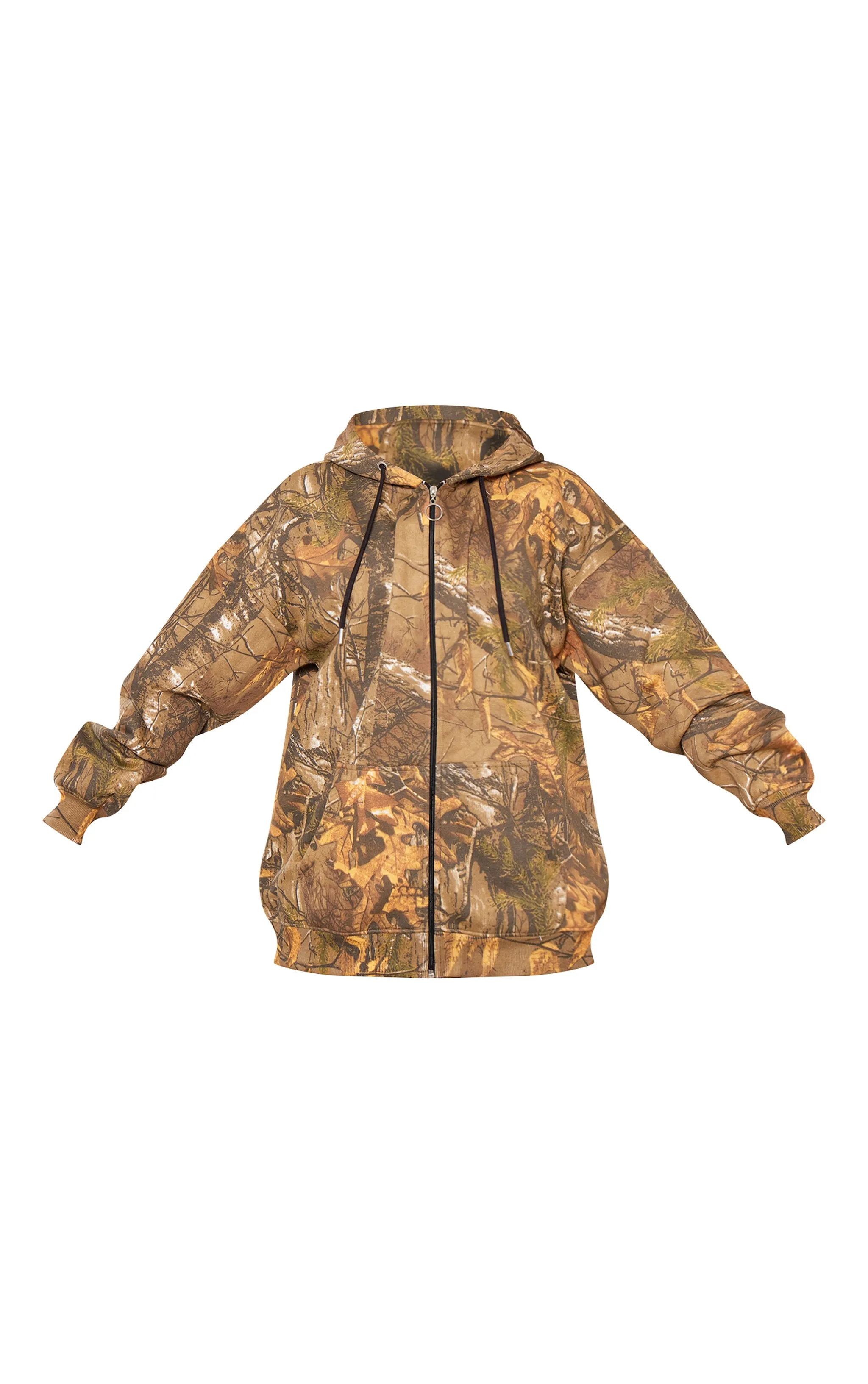 Hoodie oversize vert forêt imprimé camouflage à détail badge et zip