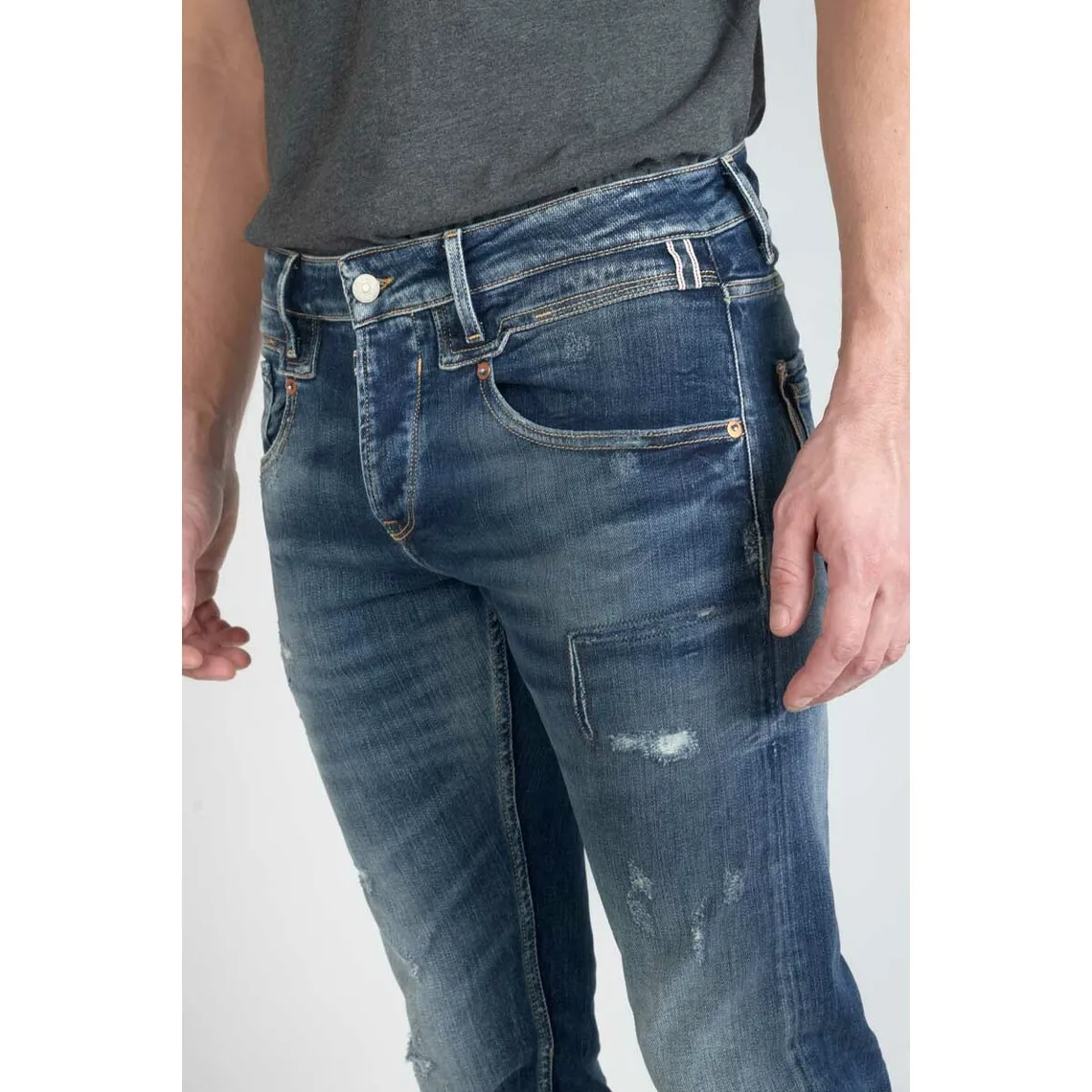 Jeans ajusté stretch 700/11, longueur 34 bleu en coton Tate | 3 Suisses