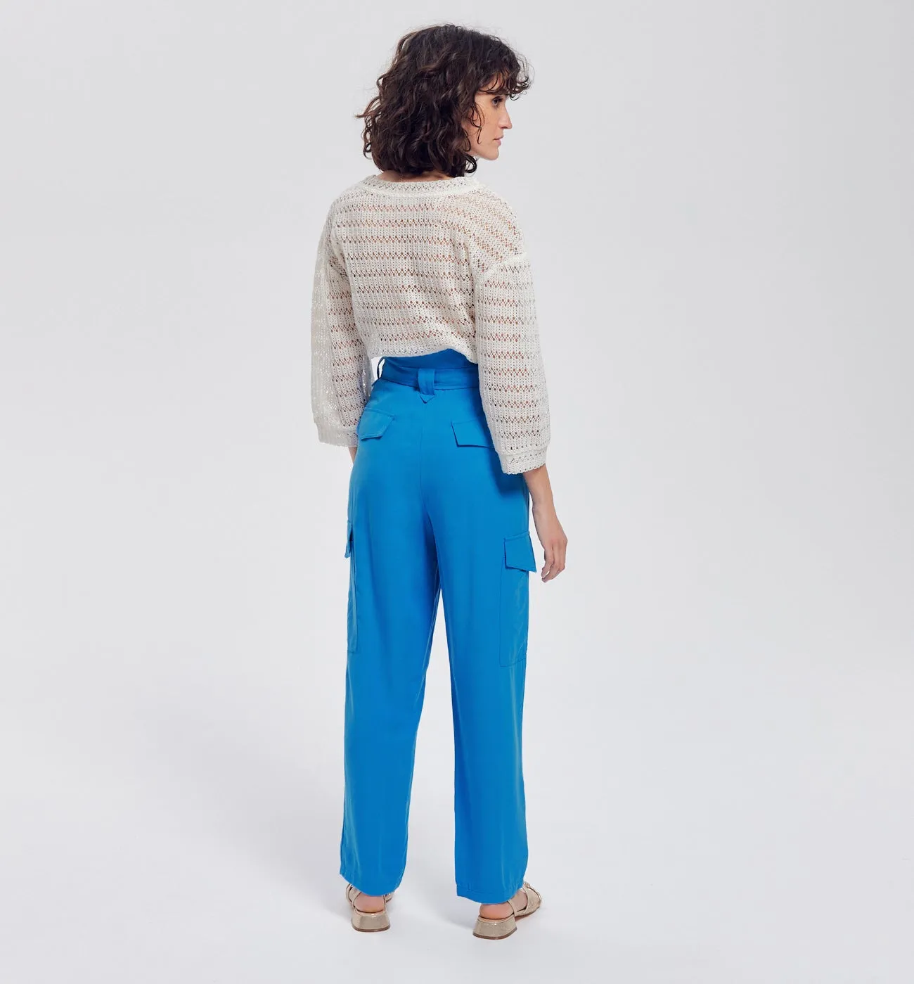 Pantalon cargo taille haute - Bleu Cobalt