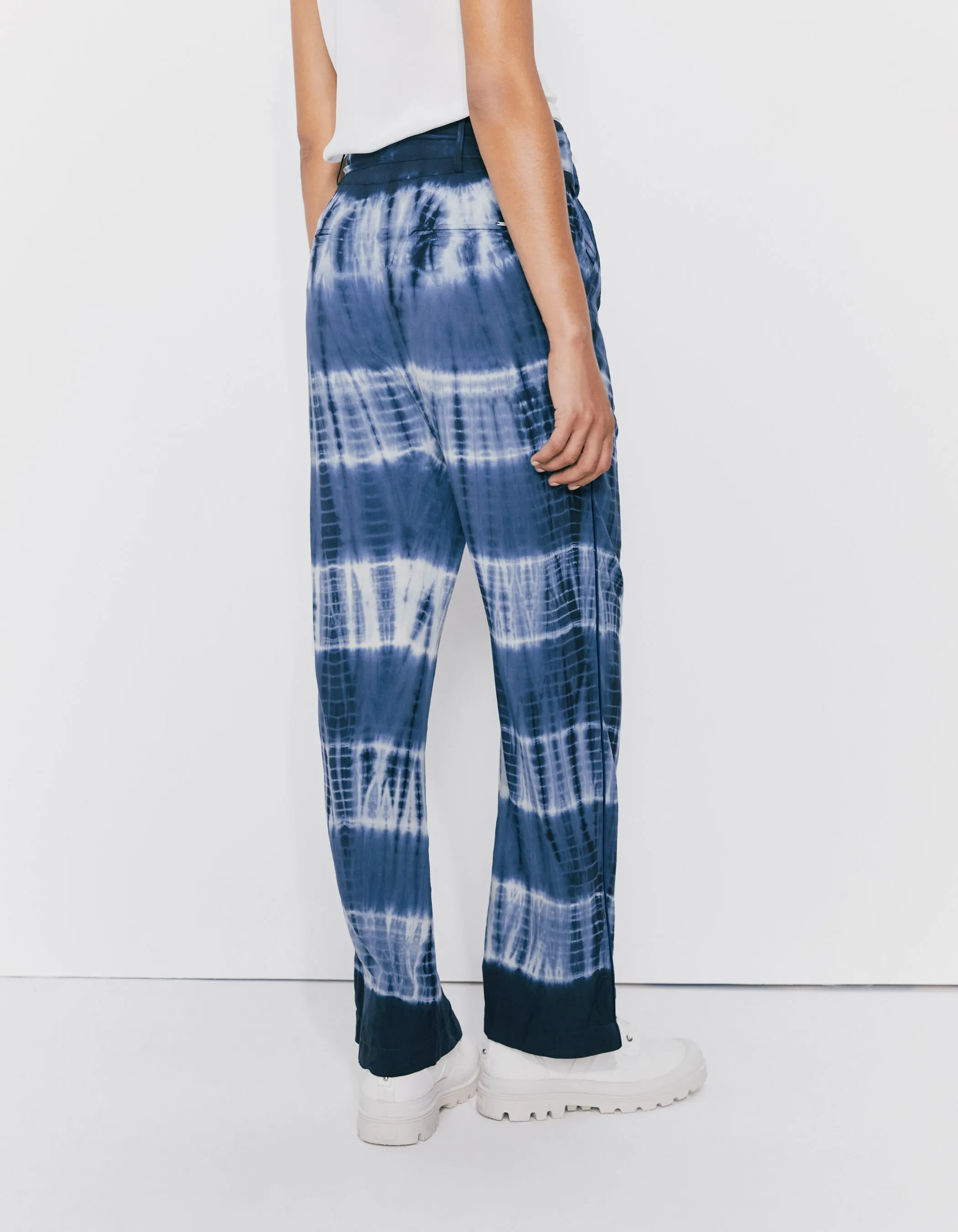 Pantalon en viscose finition tie & dye bleu et blanc femme