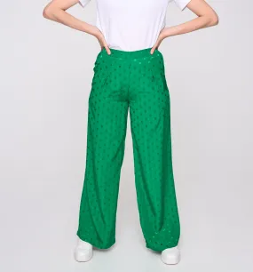 Pantalon large et soyeux Femme - Vert