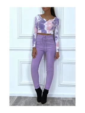 Pantalon violet coupe cigarette à élastique