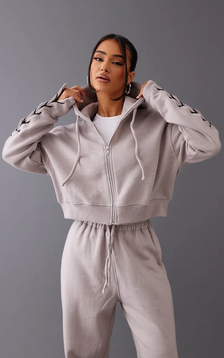 Petite Hoodie court gris cendré zippé