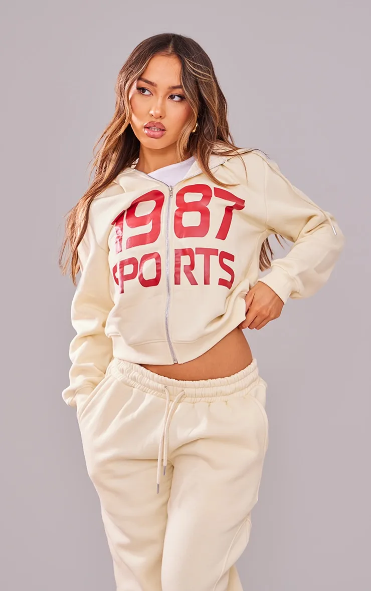 Petite Hoodie zippé crème à slogan 1987