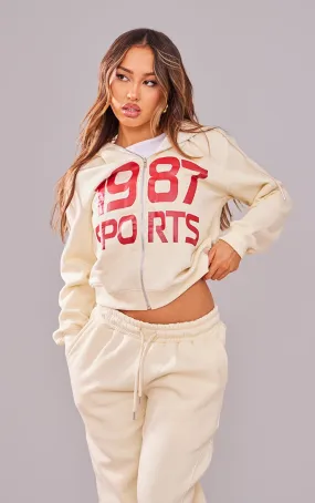 Petite Hoodie zippé crème à slogan 1987