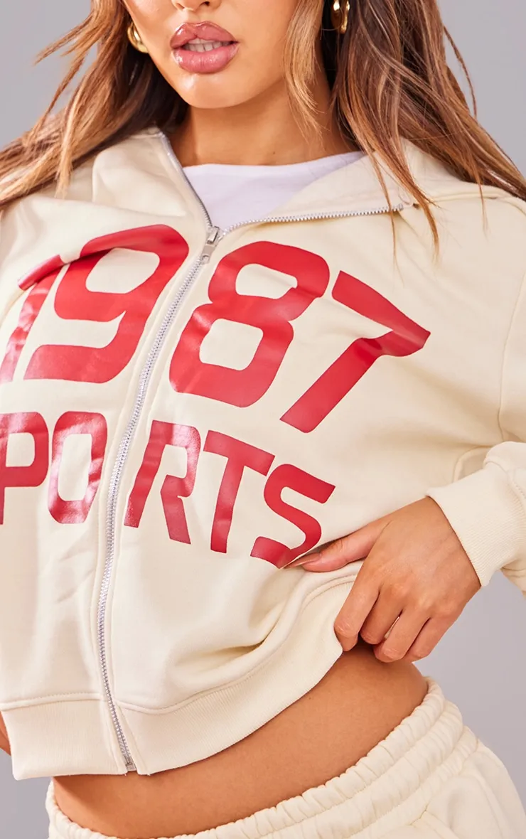 Petite Hoodie zippé crème à slogan 1987