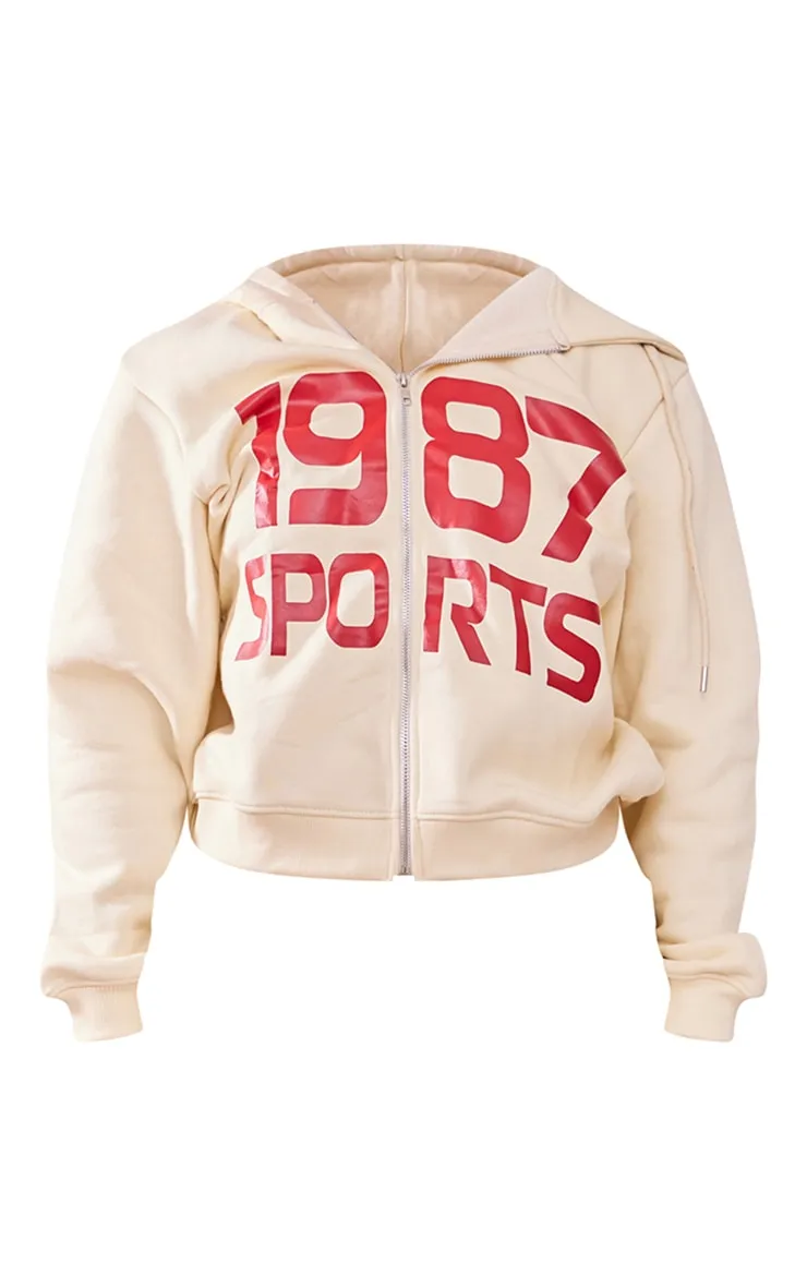 Petite Hoodie zippé crème à slogan 1987