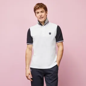 Polo color-block blanc à logo écusson