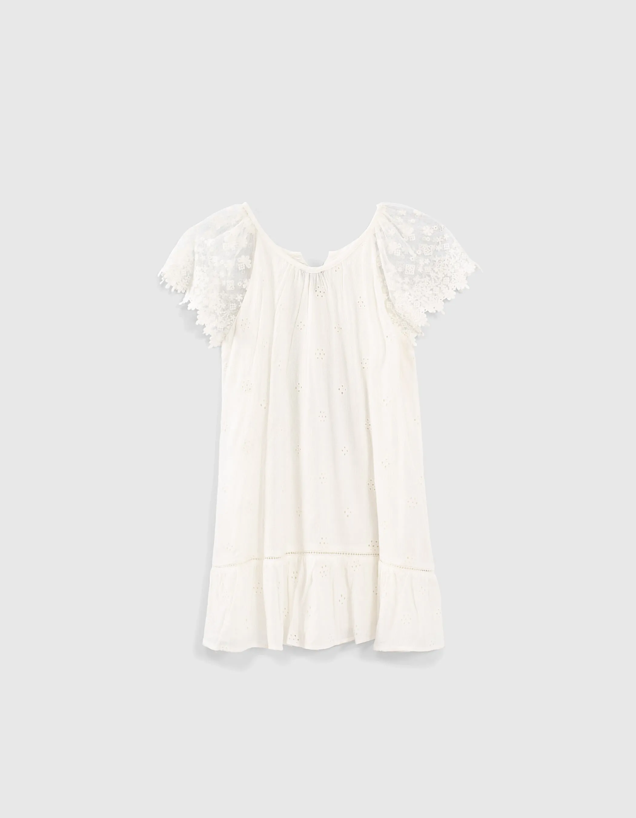 Robe blanche à manches papillon brodées fille