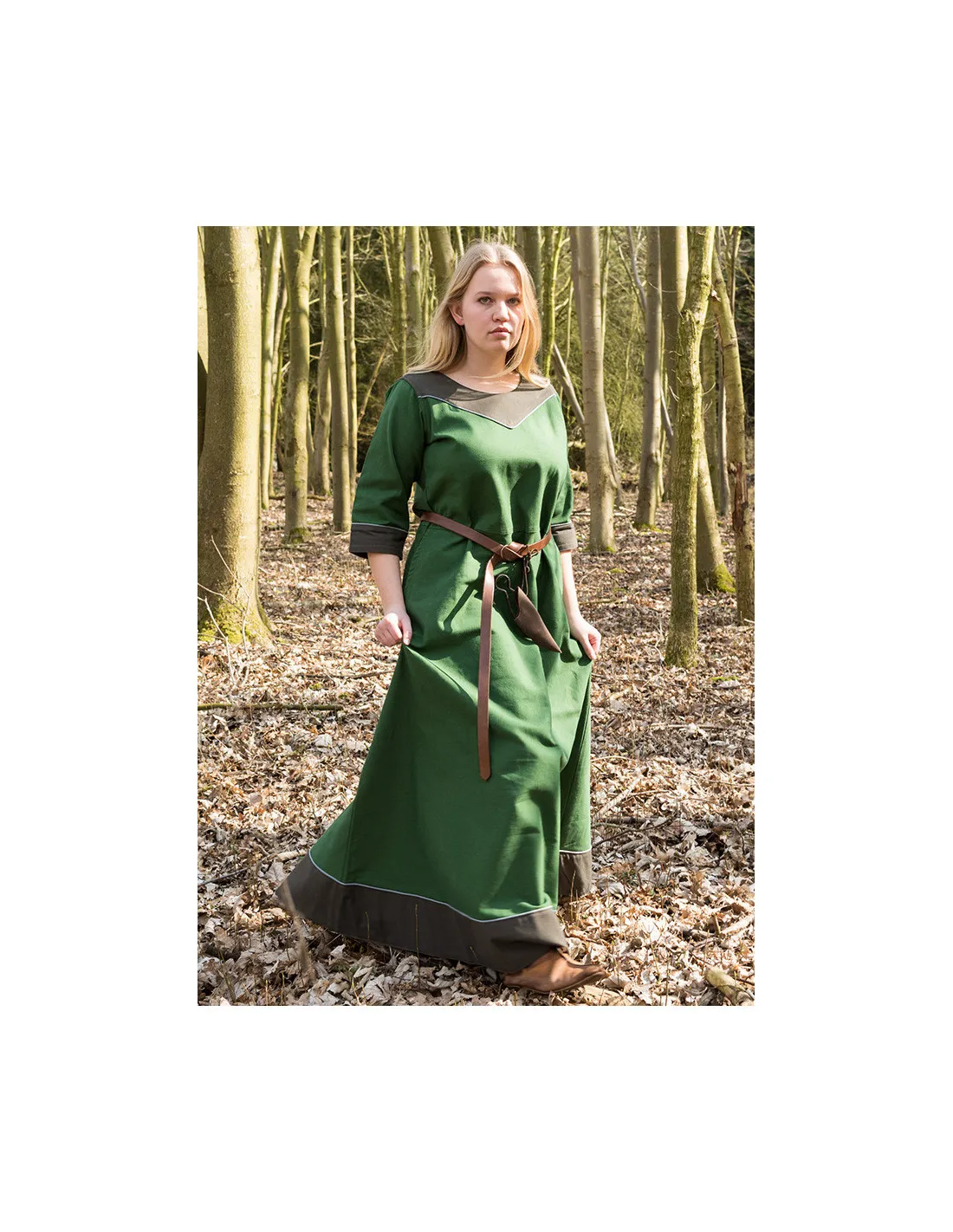 Robe médiévale en coton modèle Gesine, vert ⚔️ Boutique Épées