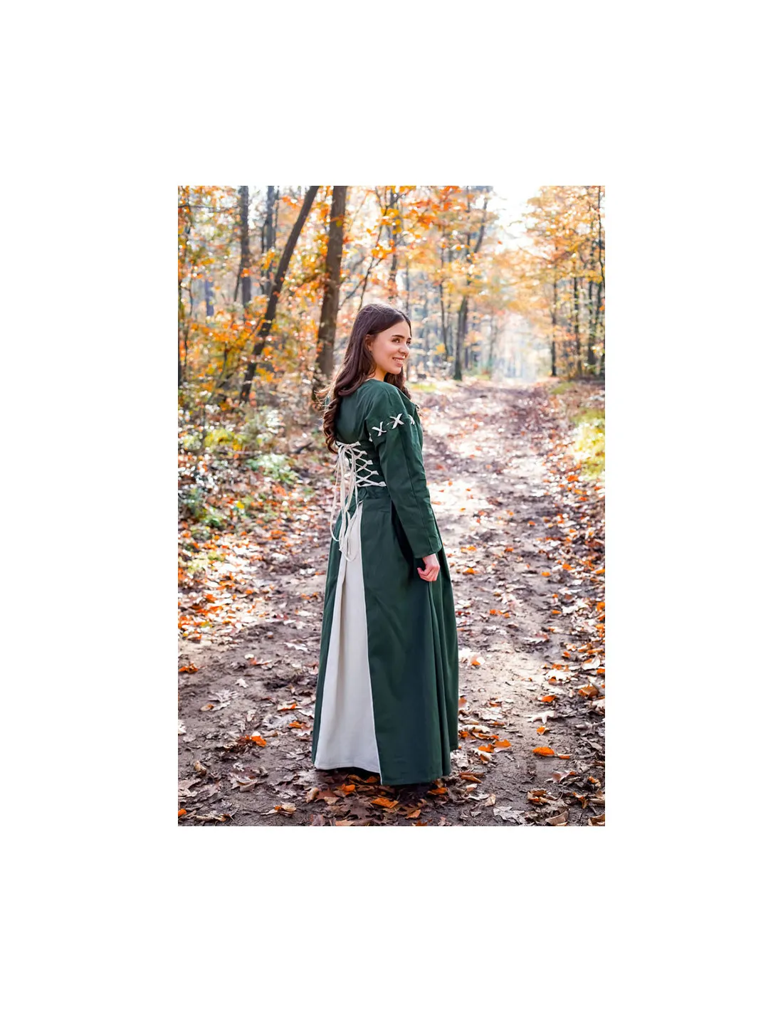 Robe médiévale vert-blanc modèle Larina ⚔️ Boutique Épées