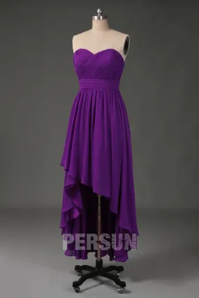 Robe violette courte devant longue derrière décolleté en coeur