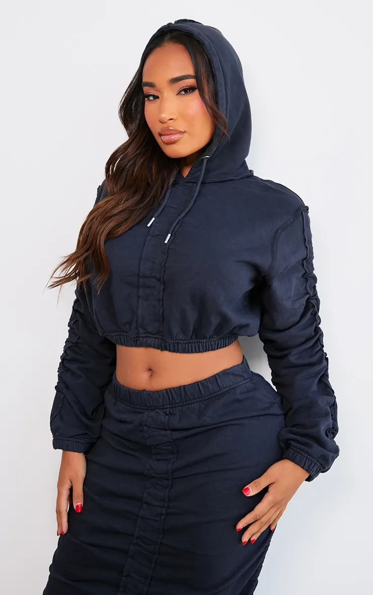 Shape Hoodie court en sweat gris anthracite froncé à manches longues