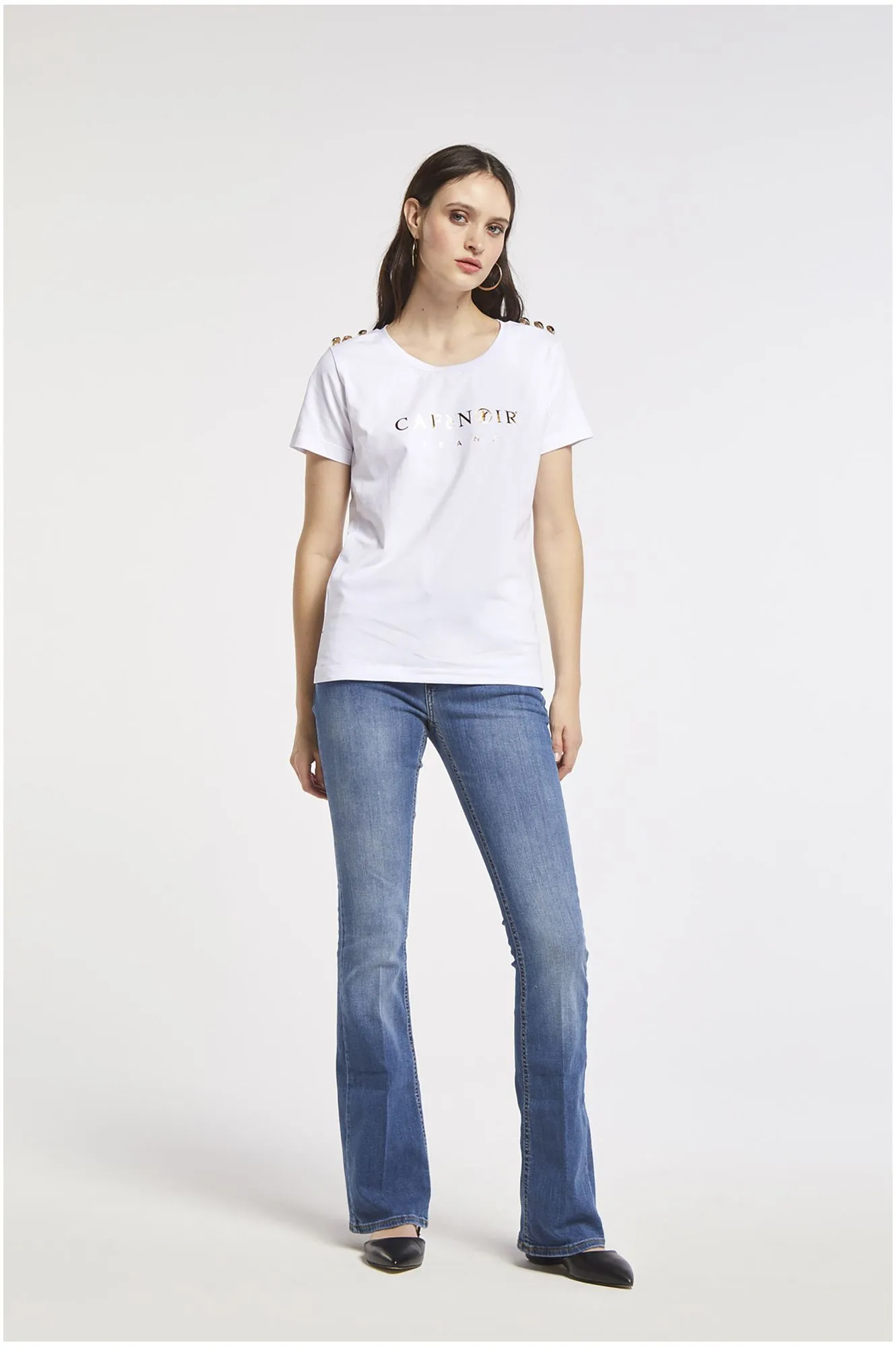 t-shirt en coton stretch avec imprimé logo white - CafèNoir