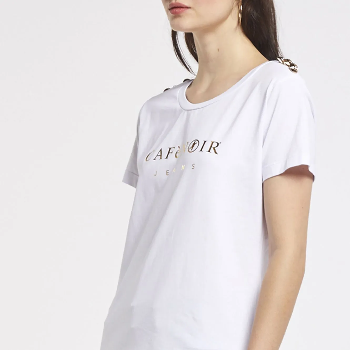 t-shirt en coton stretch avec imprimé logo white - CafèNoir