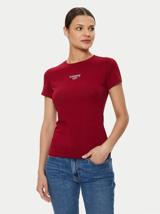 T-shirt slim essential rouge bordeaux femme - Tommy Jeans | wimod