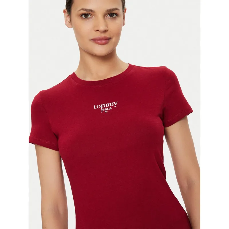 T-shirt slim essential rouge bordeaux femme - Tommy Jeans | wimod