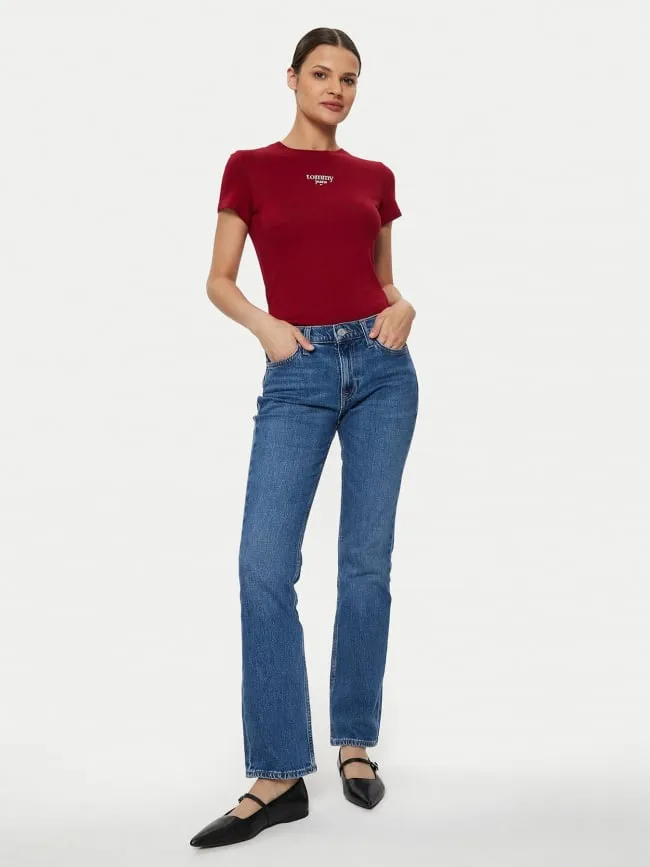 T-shirt slim essential rouge bordeaux femme - Tommy Jeans | wimod