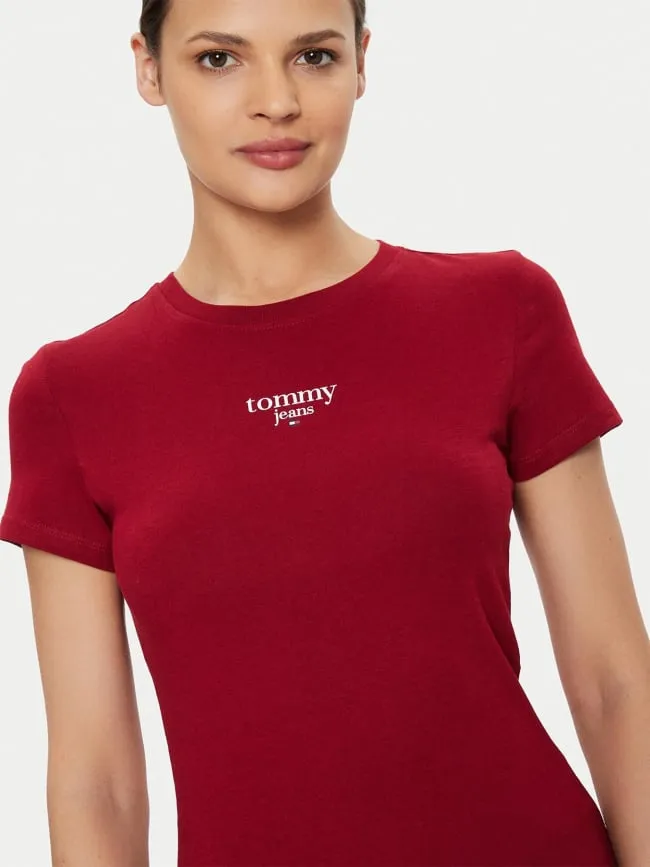 T-shirt slim essential rouge bordeaux femme - Tommy Jeans | wimod